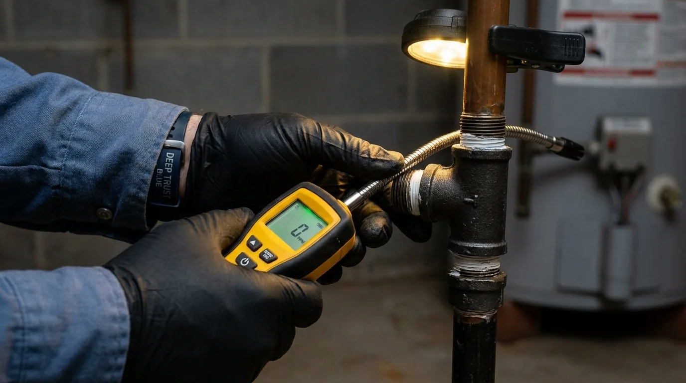 Gas leak detection with electronic sniffer by Johns Plumbing LLC in Galena